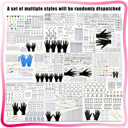 Piercing Kit Professional Stainless Steel Body Piercing Set with Needles Clamps & Tools — Complete DIY Home Piercing Supplies for Ear Nose Navel Lip Tongue Cartilage Septum