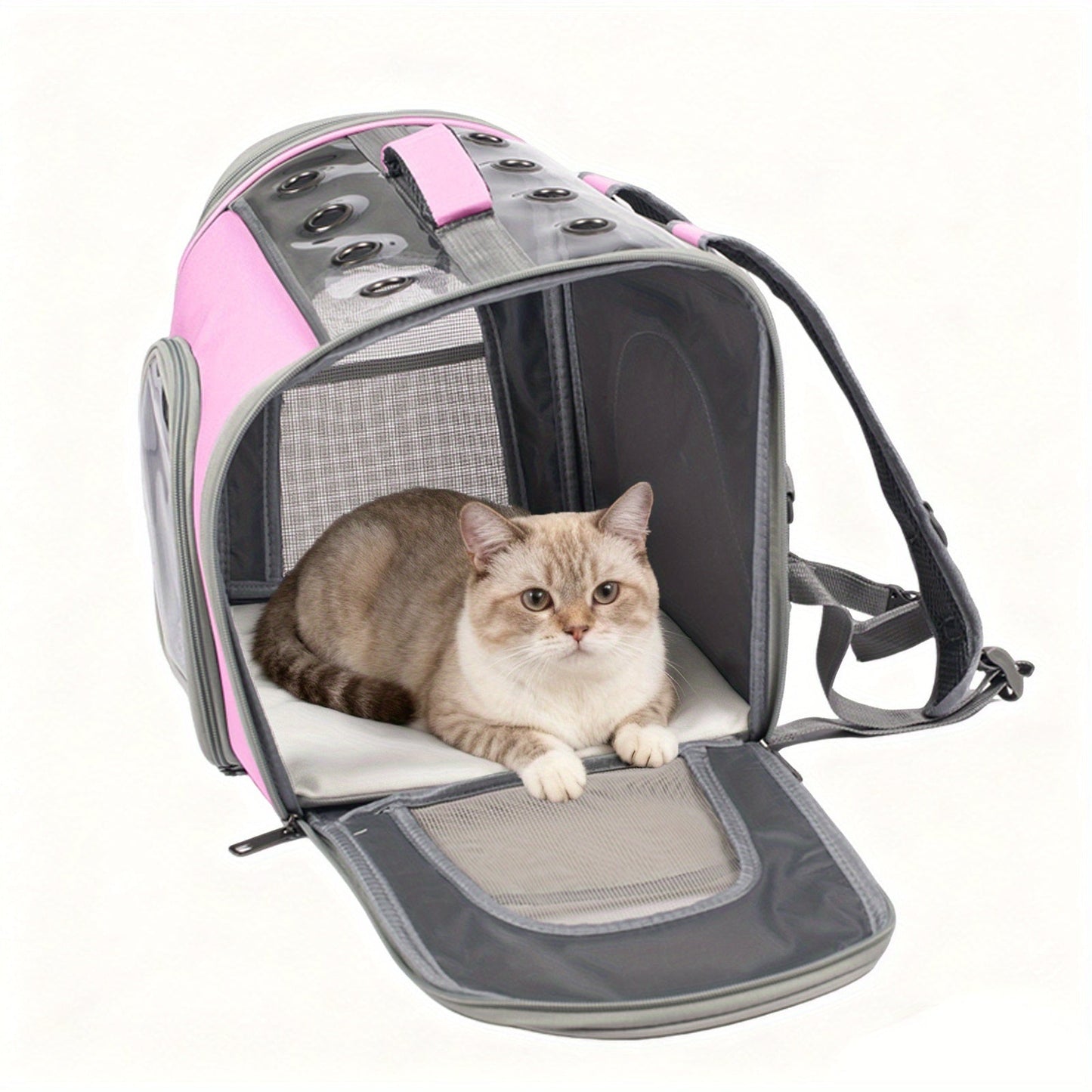 Pet Backpack for Cats and Dogs - Foldable Breathable Mesh Window Carrier Bag with Front Opening, Lightweight Travel Backpack for Hiking Walking Outdoor Adventures, Available in Pink Gray Blue Purple