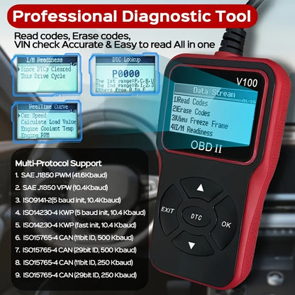[OBD2 Scanner USB Powered] USB Powered OBD2 Car Scanner V100 - Engine Fault Code Reader & Diagnostic Tool - Compatible with All Vehicles Since 1996, Up to 36V, Without Battery