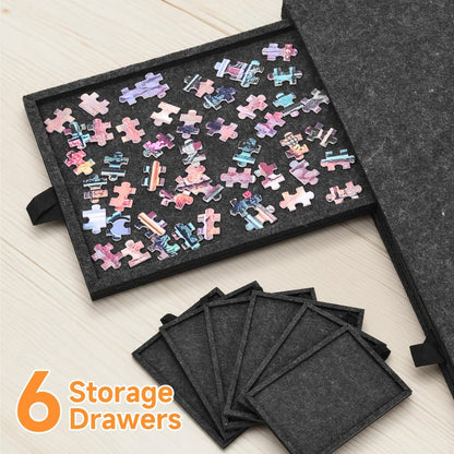 Jigsaw Puzzle Board with Felt Mat & 6 Sorting Drawers - Foldable Roll-Up Puzzle Saver Fits Up to 1000 Pieces | Portable Puzzle Storage Organizer for Adults Kids Family Game Night