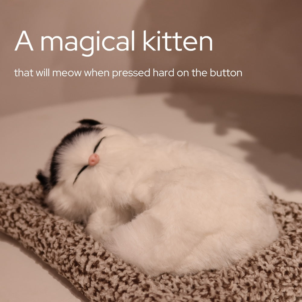 Stuffed Cat Plush Toy Realistic Sleeping Kitten with Meow Sound Soft Faux Fur Simulation Cat Doll Desk Decor Birthday Christmas Gift for Kids Cat Lovers