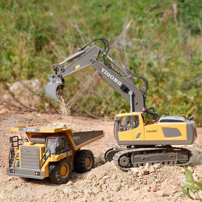 RC Construction Vehicle Set for Kids 2 3 4 Piece 2.4GHz 12-Channel Excavator Dump Truck Bulldozer Loader Alloy Remote Control Construction Equipment Birthday Christmas Gift Boys Ages 3+