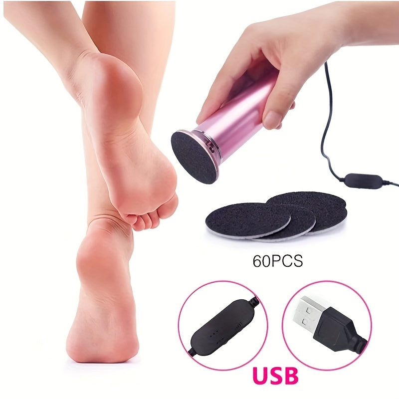 Electric Foot Callus Remover with 60 Replacement Pads – Adjustable Speed USB Rechargeable Dead Skin Remover for Men & Women, Metal Body