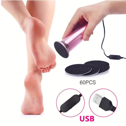 Electric Foot Callus Remover with 60 Replacement Pads – Adjustable Speed USB Rechargeable Dead Skin Remover for Men & Women, Metal Body