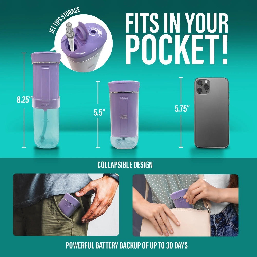 Compact Water Flosser Portable Travel Oral Irrigator – Collapsible 290ml Tank, 4 Flossing Modes, 1800 Pulses/Min, Smart Timer, TSA-Approved, BPA-Free, 30-Day Battery – Lavender