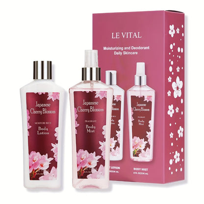 Cherry Blossom Gift Set for Women Body Lotion and Body Mist Japanese Sakura Fragrance Moisturizing Softening Skin Care Set - Perfect Valentine Birthday Mother's Day Bridal Shower Holiday Gift