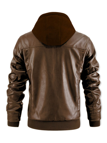 Men's Versatile Faux Leather Zip-Up Jacket