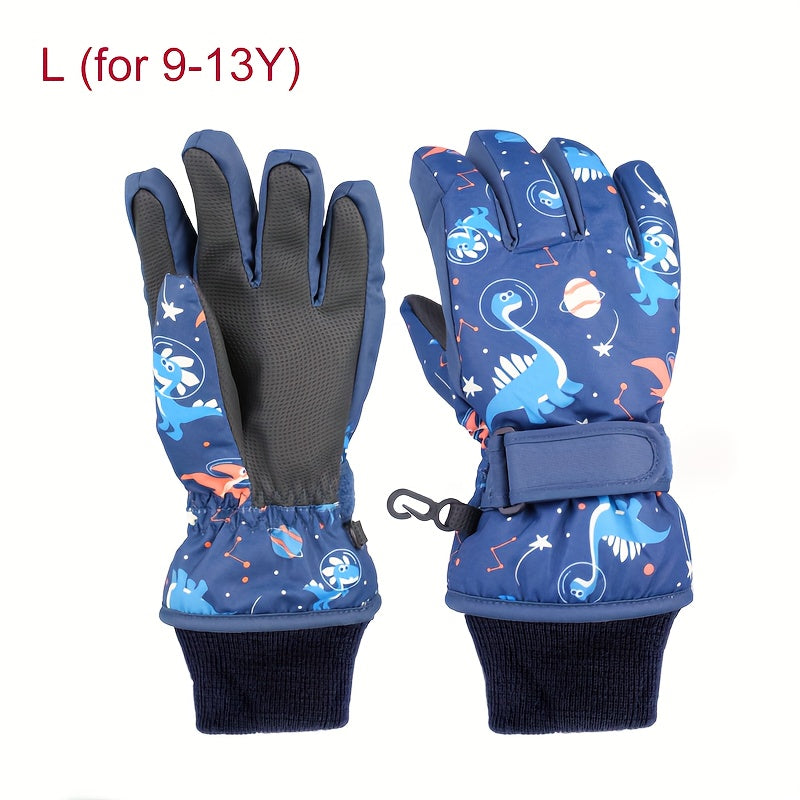Kids Ski Gloves Winter Plus Velvet Warm – Boys & Girls Snow Play Gloves Ages 4-13, Windproof Polyester with Plush Lining, Sizes M (7-9Y) & L (9-13Y), Navy Blue, Black & Pink