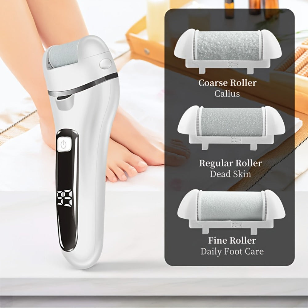 Electric Pedicure Foot File 10-in-1 Kit – Rechargeable with Digital Display, 3 Roller Heads, Dead Skin & Hard Skin Remover for Men & Women