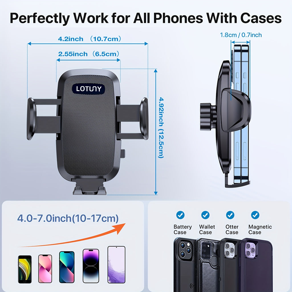 LOTUNY Car Phone Holder, Universal Hands-Free Phone Holders for Your Car, 3-In-1 Phone Mount for Car Air Vent Compatible with Iphone Samsung Google And All 4" to 7.2" Phones