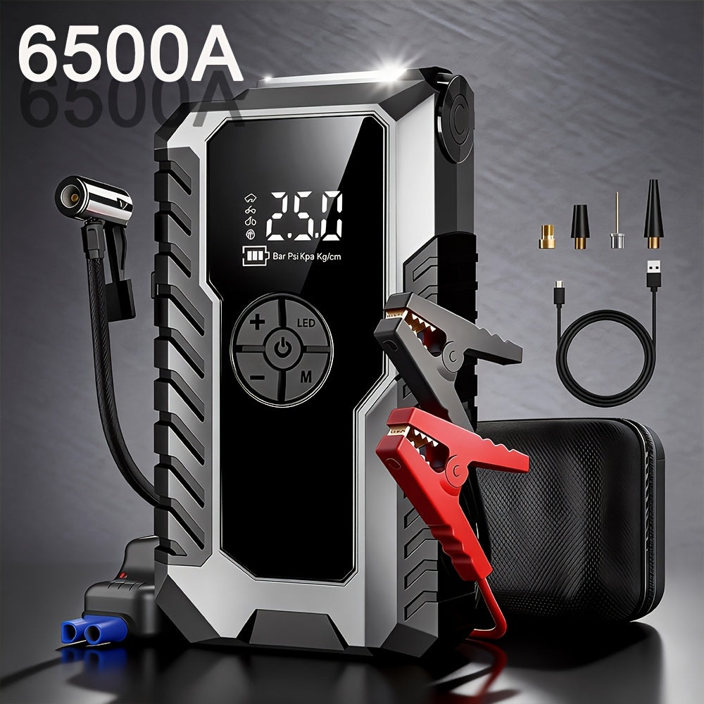 9-in-1Car Jump Starter 6500A 12V Portable Battery Booster with Air Compressor 160PSI, Emergency Power Bank for Car, LED Light Roadside Jump Starter Kit/4000A Portable Wireless Car Jump Starter