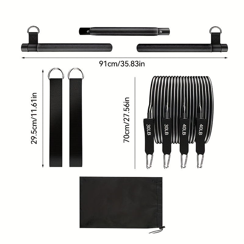 Resistance Band Pilates Bar Kit 8-Piece – 150LB Bands, Ankle Straps & Drawstring Bag, Portable Home Gym Fitness Set for Full Body Workout for Men & Women
