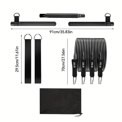Resistance Band Pilates Bar Kit 8-Piece – 150LB Bands, Ankle Straps & Drawstring Bag, Portable Home Gym Fitness Set for Full Body Workout for Men & Women