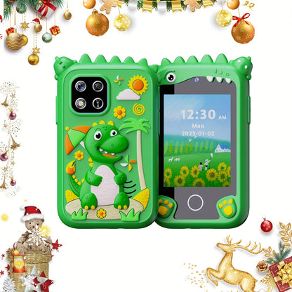 Kids Smart Phone Toy with Touchscreen HD Dual Camera & 8GB SD Card – Dinosaur Children's Cell Phone for Boys & Girls Ages 3+ Travel Toy Birthday Christmas Easter Gift Green Purple