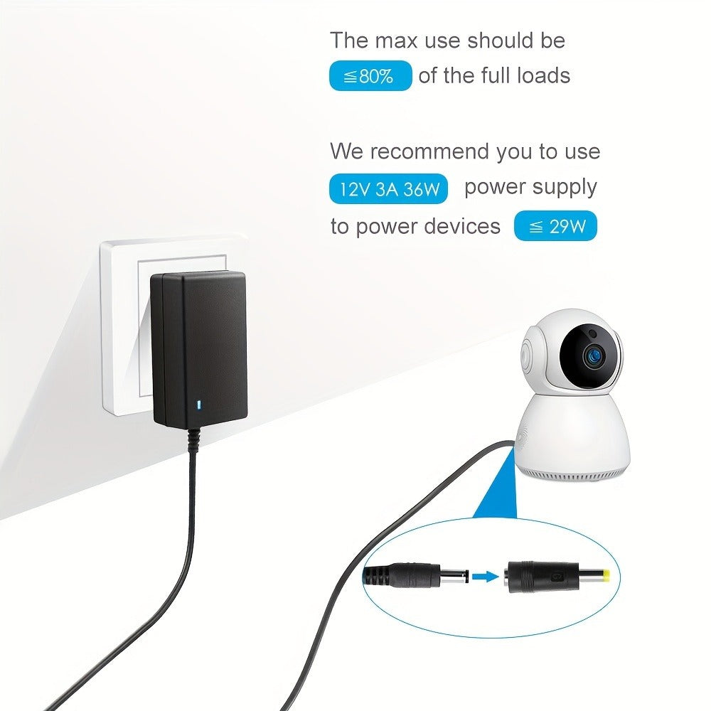 12V 3A DC Power Adapter 36W with 10 Interchangeable Tips - Universal AC 100-240V Input, Short Circuit & Overvoltage Protection, Stable Output for CCTV Camera, LED Strip, Router, TV Box & More