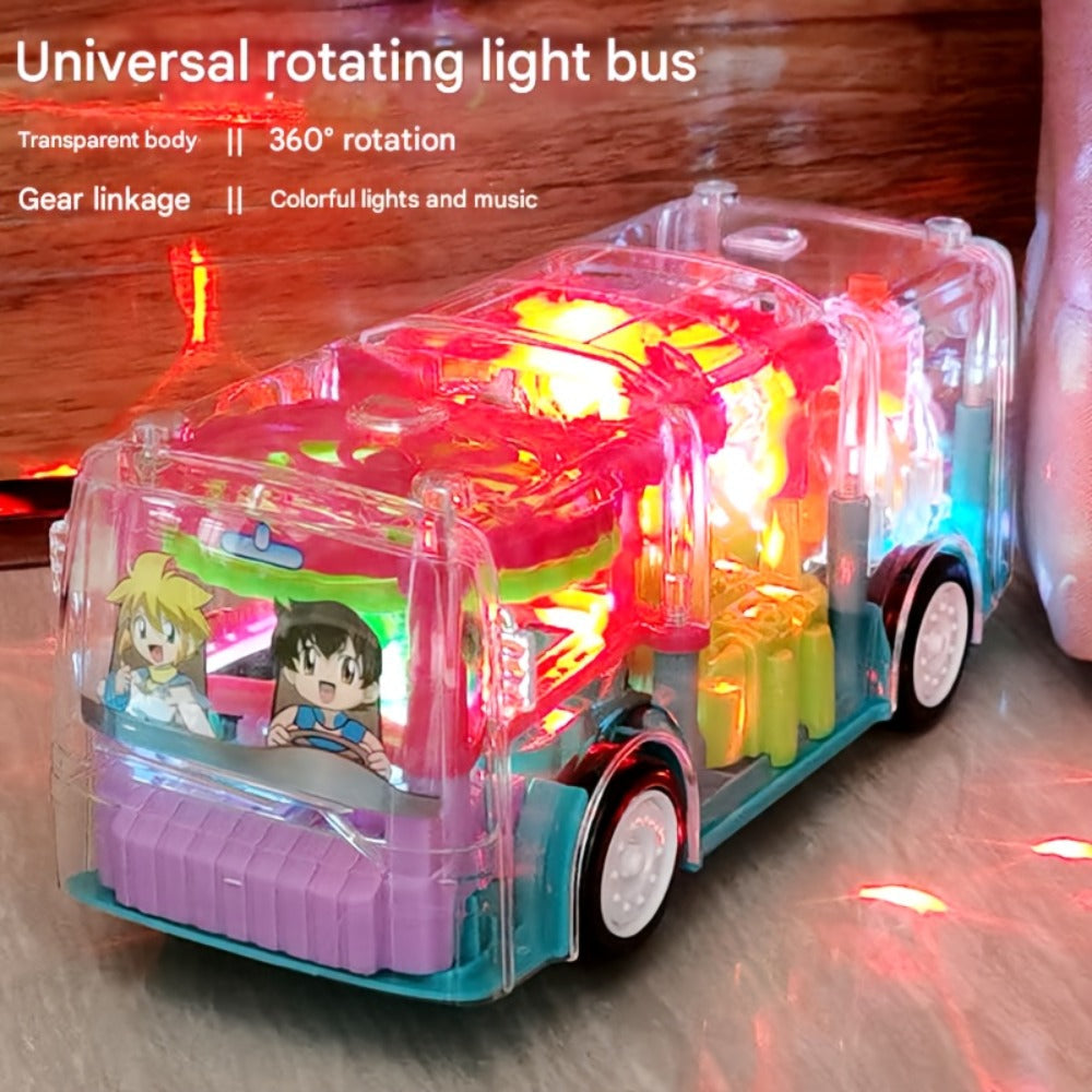 LED Light Up Transparent School Bus Toy with Colorful Flashing Lights – Toddler Toy for Boys & Girls Ages 2+, Birthday Christmas Holiday Gift (Green / Red)