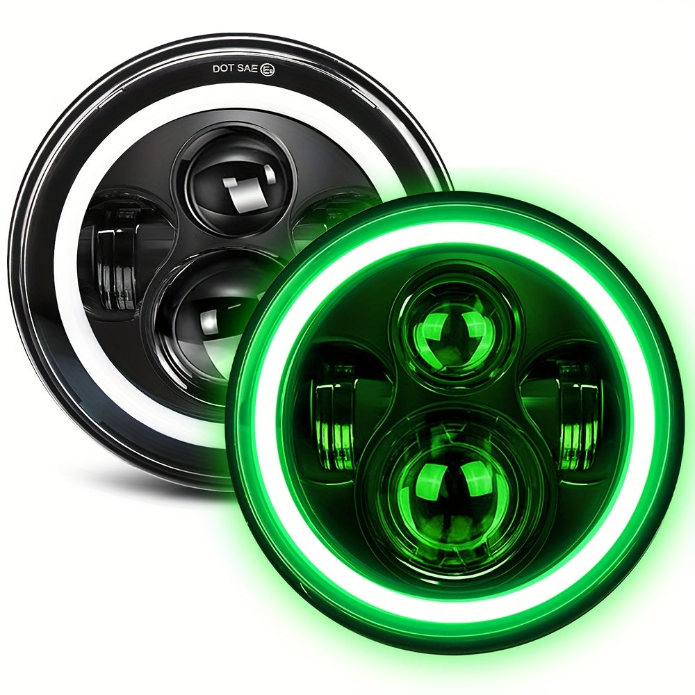 2pcs 7 Inch Round LED Headlight with Clourful Drl And Amber/Blue/Green/Red/Pink Turn Signal, High/low Beam Approved for JEEP for Wrangler JK TJ CJ