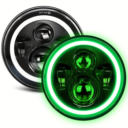 2pcs 7 Inch Round LED Headlight with Clourful Drl And Amber/Blue/Green/Red/Pink Turn Signal, High/low Beam Approved for JEEP for Wrangler JK TJ CJ