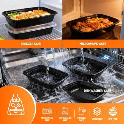 Meal Prep Containers with Lids 50 Pack BPA Free – 32oz & 38oz Stackable Disposable Plastic Food Storage Containers, Microwave Dishwasher Freezer Safe | Restaurant, Catering, Home Kitchen & Lunch Boxes