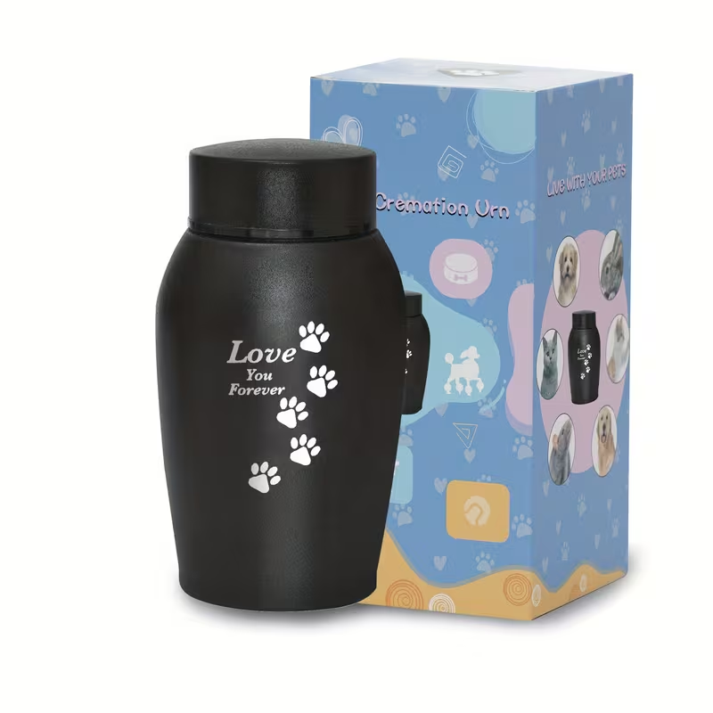 Pet Cremation Urn Stainless Steel Paw Print with Love You Forever Inscription, Secure Seal Large Ash Keepsake Box for Dogs Cats Up to 50lbs, Funeral Home Display Memorial Gift, Black Gray Blue