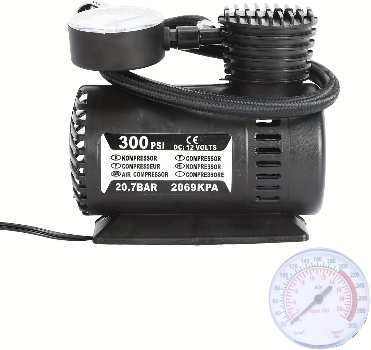 Automatic Electric Pneumatic, 300PSI 12V Mini Compressor Air Pump Electric Tire Air Inflator Pump Mini Air Compressor, Without Battery