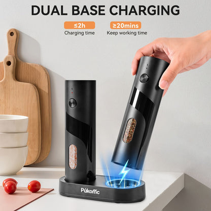 Electric Pepper Grinder Set USB-C Rechargeable with LED Light Ceramic Core Adjustable Coarseness One-Hand Automatic Salt Pepper Mill Kitchen Gift for Home Cooking Camping BBQ