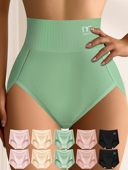 Women's 10-Pack High-Waist Briefs - Striped Everyday Comfort - Mixed colors