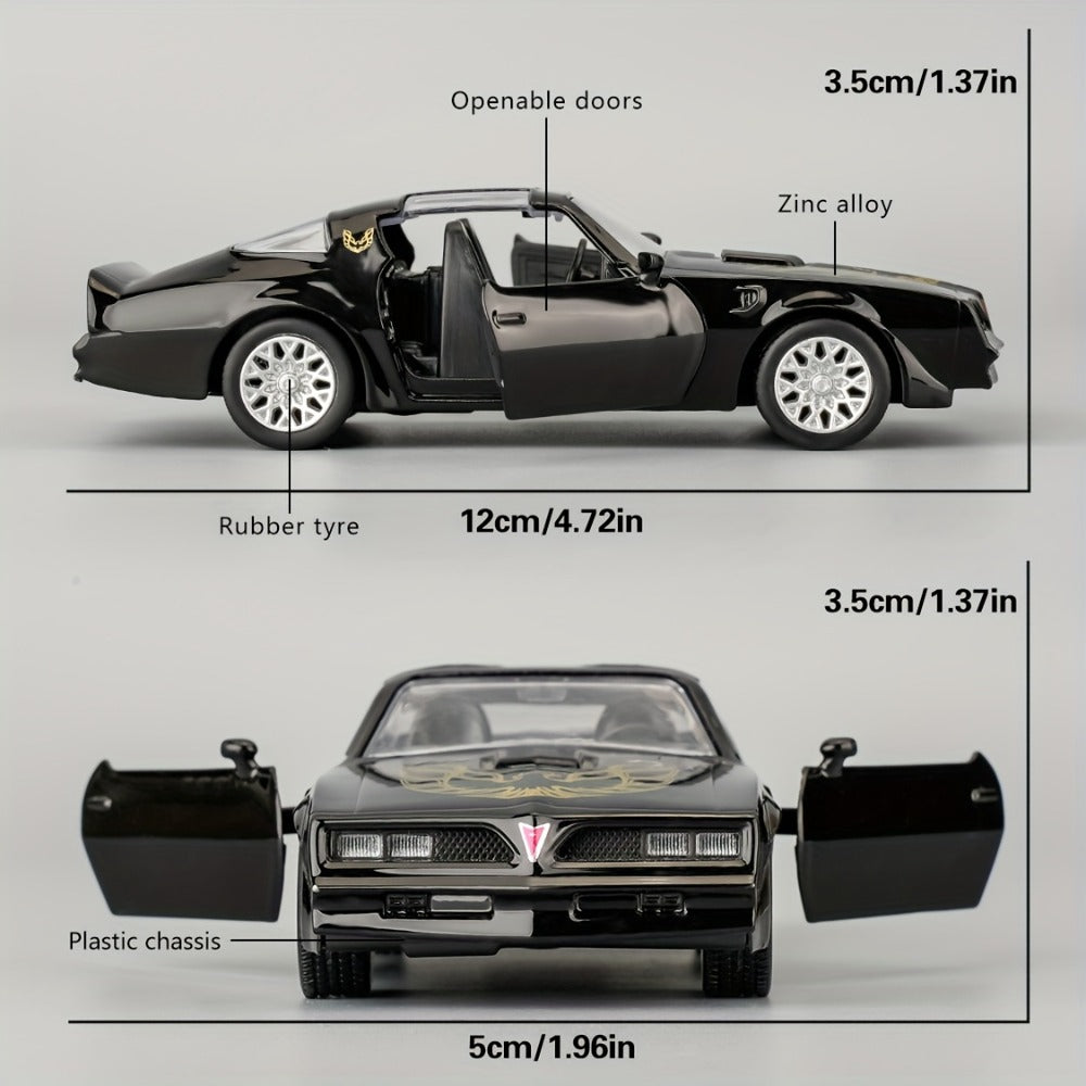 RMZ 1:36 Scale Pontiac Firebird Die-Cast Toy Car with Openable Doors & Pull-Back Action – Zinc Alloy Muscle Car Model with Display Base | Collectible Miniature Gift for Boys Girls Car Enthusiasts Ages 3+
