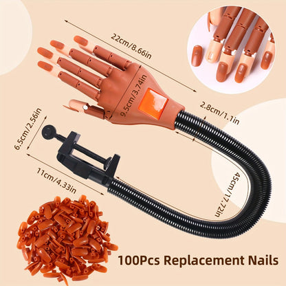 Nail Practice Hand Flexible Fake Hand Model Training Kit for Acrylic Nail Art – Nail Glove Set with Pink Hand Mold for Beginners & Professional Nail Technicians