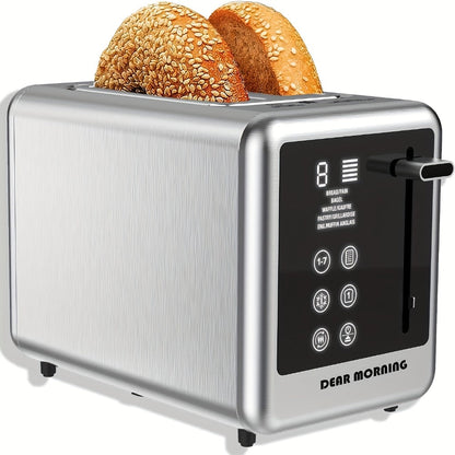 Stainless Steel Toaster 2-Slice Smart Touch Screen – 5 Bread Selections, 7 Shade Settings, Bagel/Defrost/Cancel/Reheat, 1.5" Wide Slot, Removable Crumb Tray