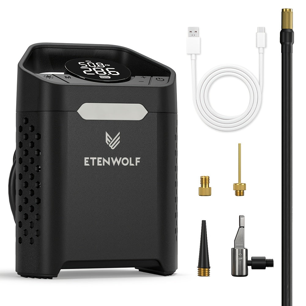 ETENWOLF Portable Air Pump for Car Tires & Tire Inflator Air Compressor | 1 Min Fast Inflation, 100% Duty Cycle, Heavy Duty, USB Charging, Digital Display, Rechargeable Battery