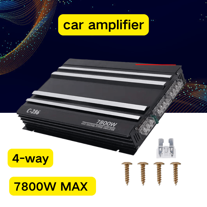 Car Stereo Amp Car Amplifier | 7800W 4 Channels A/B Class | Aluminum Alloy Pure Bass Power Amp for 12V Truck Boat UTV Motorcycle.