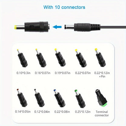 12V 3A DC Power Adapter 36W with 10 Interchangeable Tips - Universal AC 100-240V Input, Short Circuit & Overvoltage Protection, Stable Output for CCTV Camera, LED Strip, Router, TV Box & More
