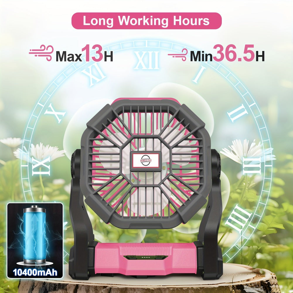 Camping Fan with LED Lantern, 3-in-1 Battery Powered Portable Fan Light for Tent Outdoor, Rechargeable Electric Fan with Timer 360° Rotation, for Camping Hiking Barbecue Travel Emergency