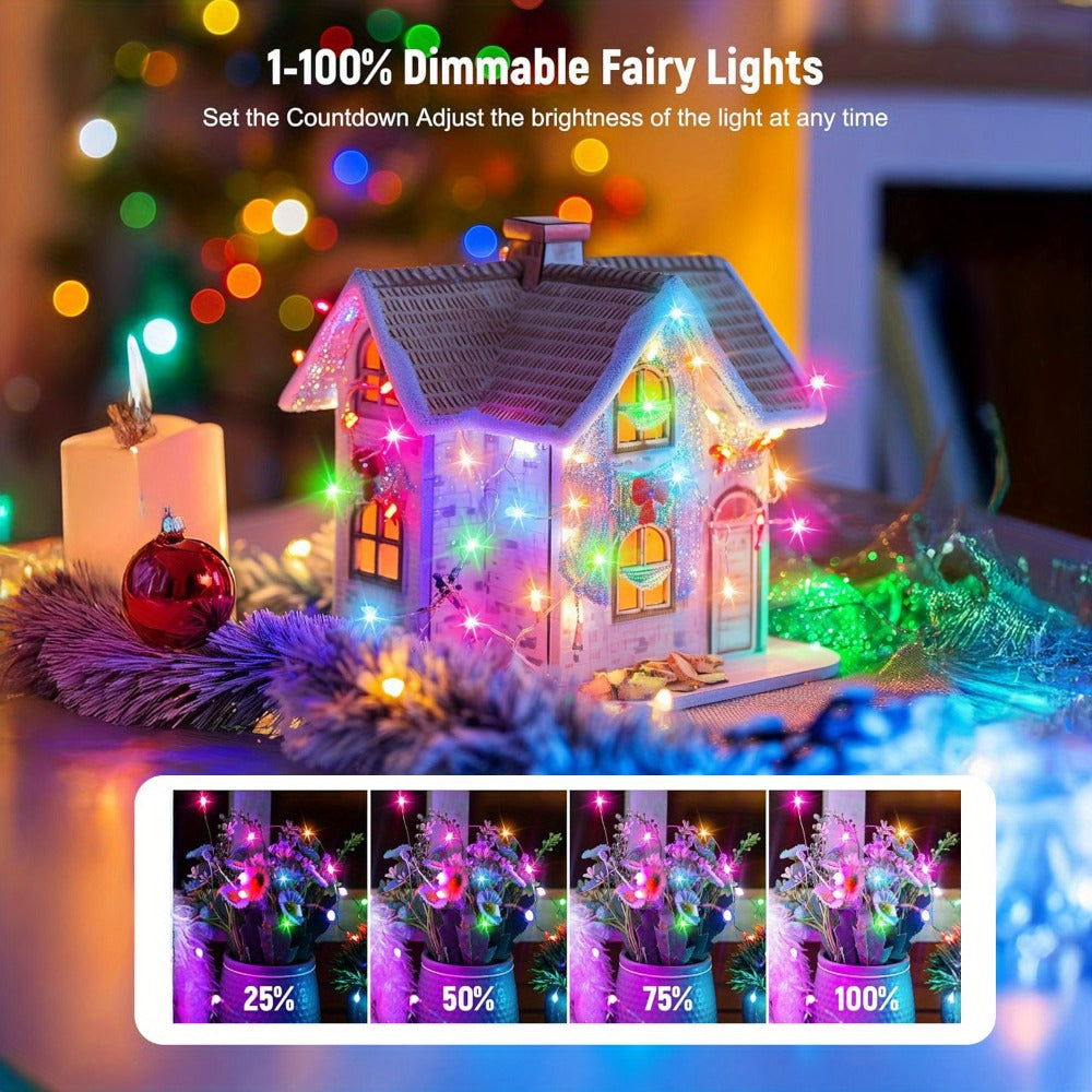 RGB Smart Fairy String Lights with App & Remote Control, Music Sync, IP65 Waterproof, USB Powered Multicolor LED String Lights for Bedroom, Outdoor, Christmas, Party, Wedding Decoration