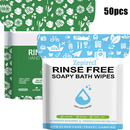 Disposable No-Rinse Foaming Bath Towels - Large 11.81" Body Wipes, Wet & Wipe Cleansing Cloths for Elderly Care, Camping, Post-Surgery, Fitness & Travel, Bulk 50/100/200 Pack, No Shower Needed