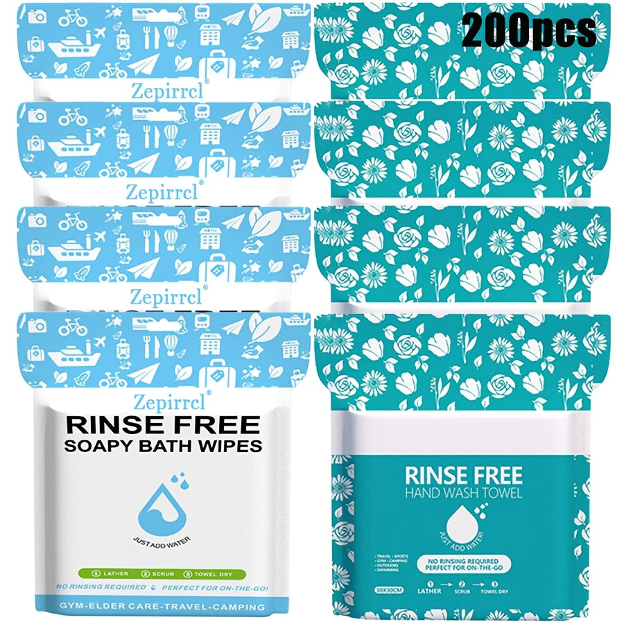 Disposable No-Rinse Foaming Bath Towels - Large 11.81" Body Wipes, Wet & Wipe Cleansing Cloths for Elderly Care, Camping, Post-Surgery, Fitness & Travel, Bulk 50/100/200 Pack, No Shower Needed