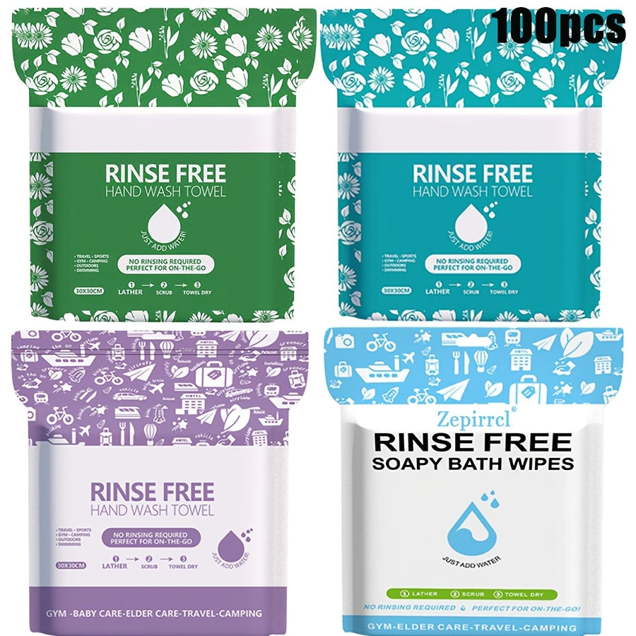 Disposable No-Rinse Foaming Bath Towels - Large 11.81" Body Wipes, Wet & Wipe Cleansing Cloths for Elderly Care, Camping, Post-Surgery, Fitness & Travel, Bulk 50/100/200 Pack, No Shower Needed