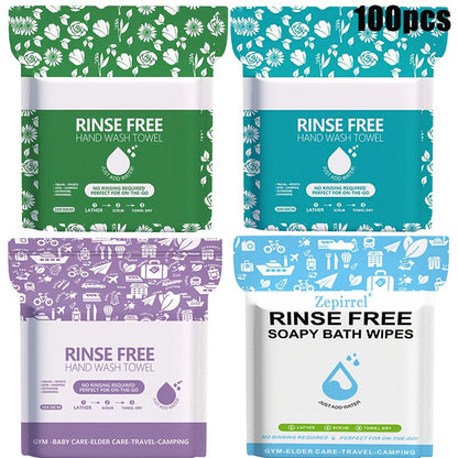 Disposable No-Rinse Foaming Bath Towels - Large 11.81" Body Wipes, Wet & Wipe Cleansing Cloths for Elderly Care, Camping, Post-Surgery, Fitness & Travel, Bulk 50/100/200 Pack, No Shower Needed