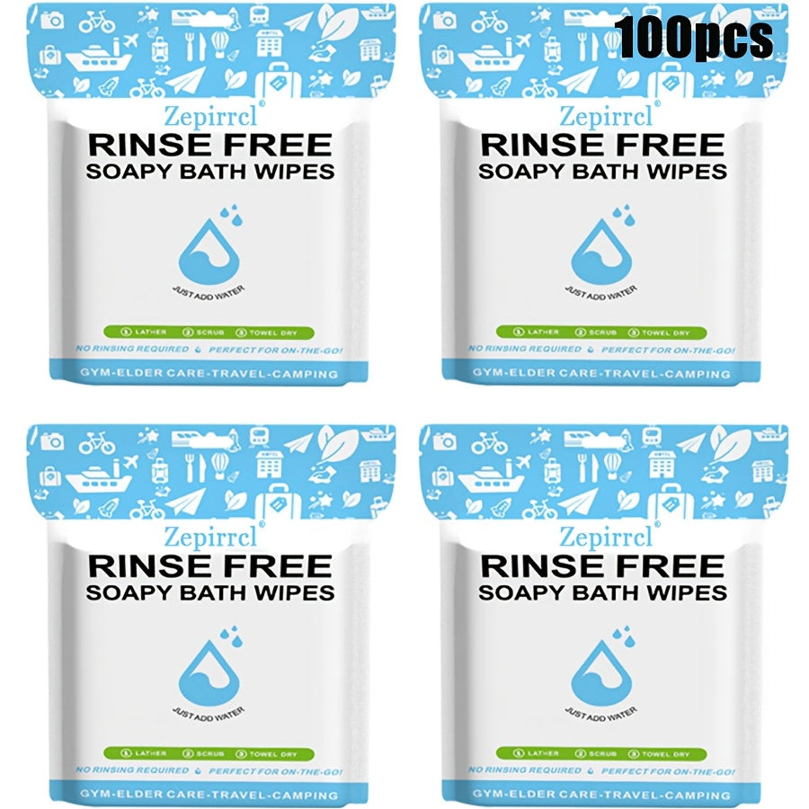 Disposable No-Rinse Foaming Bath Towels - Large 11.81" Body Wipes, Wet & Wipe Cleansing Cloths for Elderly Care, Camping, Post-Surgery, Fitness & Travel, Bulk 50/100/200 Pack, No Shower Needed