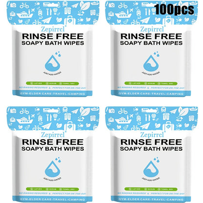 Disposable No-Rinse Foaming Bath Towels - Large 11.81" Body Wipes, Wet & Wipe Cleansing Cloths for Elderly Care, Camping, Post-Surgery, Fitness & Travel, Bulk 50/100/200 Pack, No Shower Needed
