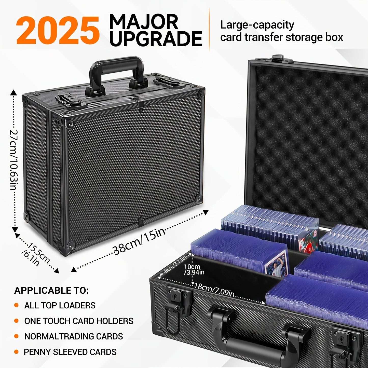 Trading Card Storage Box Topload Case - Fits 3x4 35PT Rigid Holders, 18 Colorful Dividers, 6 Foam Stoppers, Holds 600+ Cards, Sports Card Organizer