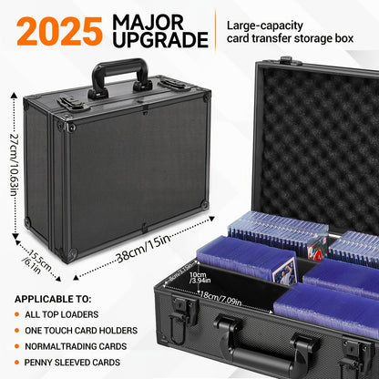 Trading Card Storage Box Topload Case - Fits 3x4 35PT Rigid Holders, 18 Colorful Dividers, 6 Foam Stoppers, Holds 600+ Cards, Sports Card Organizer