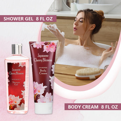 Cherry Blossom Body Wash Set for Women 8oz – Moisturizing Body Cream & Shower Gel Gift Set Light Non-Sticky Long-Lasting Floral Scent All Skin Types Valentine's Day Mother's Day Birthday Gift