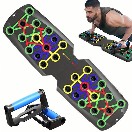 Push Up Board Multifunctional Color-Coded Chest Workout System, Adjustable Home Gym Equipment for Chest, Shoulders, Triceps & Back Strength Training, Lightweight Durable Frame with Resistance Bands & Pull Ropes