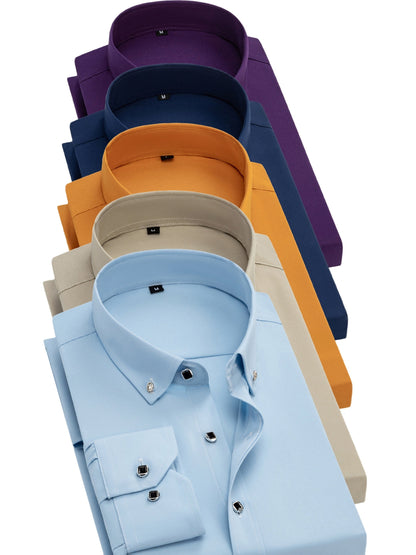 Men's Royal blue + dark green + dark purple + red + black Polyester Long-Sleeve Dress - product view 28