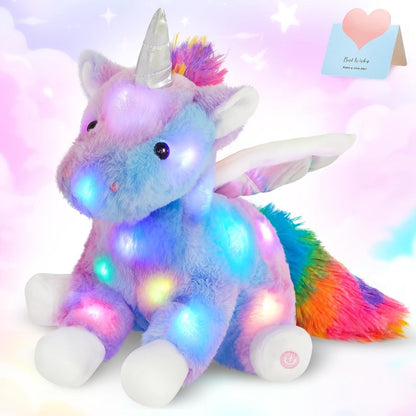 Light Up Unicorn Plush Toy with Glowing Rainbow LED & Music – Glow in the Dark Stuffed Animal for Kids, Girls, Birthday, Christmas & Holiday Gift