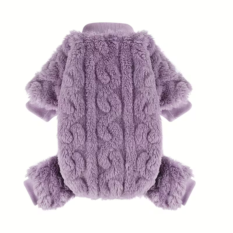 Dog Fleece Jumpsuit 4-Leg Onesie Sweater for Small Dogs & Cats 1-15lbs, Warm Pullover Pet Clothes Fall Winter Pajamas for Chihuahua Yorkie Puppies, Sizes XXS XS S M, Rose Pink Blue Purple