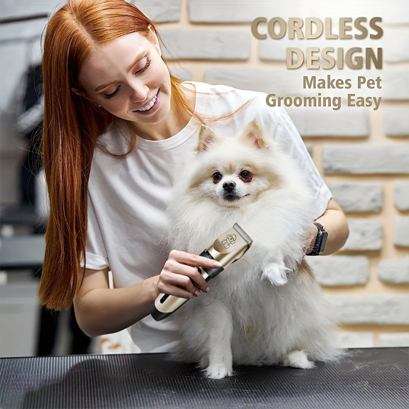 Dog Grooming Kit USB Rechargeable Electric Clippers Ceramic Blade Pet Hair Trimmer with Brush Comb Set for Cats Dogs Golden Red Grey Beauty Sets