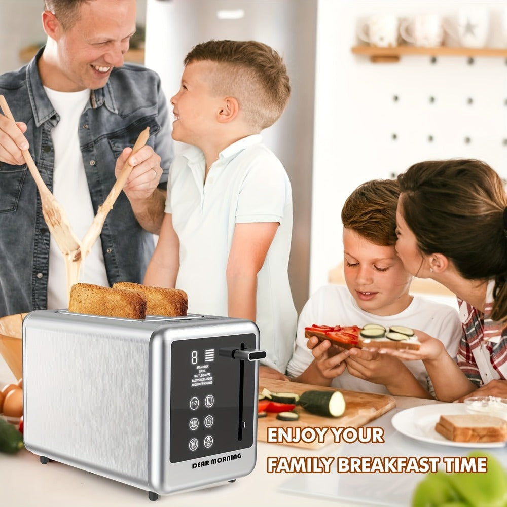 Stainless Steel Toaster 2-Slice Smart Touch Screen – 5 Bread Selections, 7 Shade Settings, Bagel/Defrost/Cancel/Reheat, 1.5" Wide Slot, Removable Crumb Tray